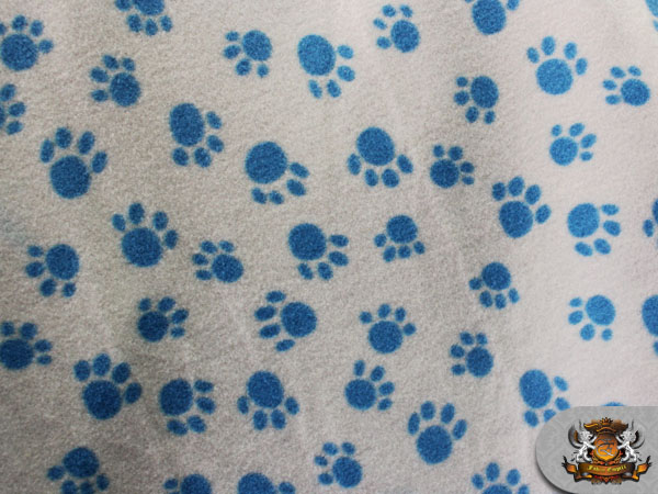 Fleece Printed PAW PRINT WHITE BLUE Fabric sold by the yard  eBay